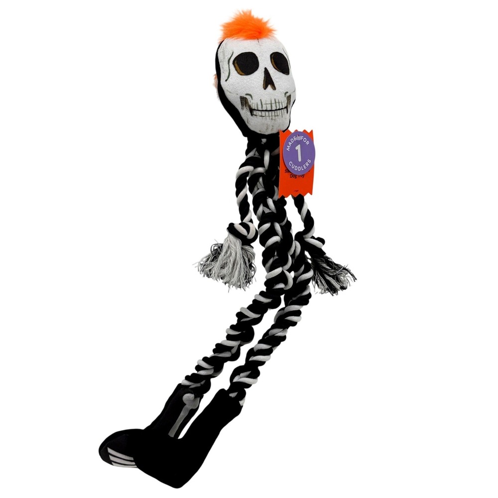 Halloween Skeleton Dog Toy Rope Body Plush Skull Orange Mohawk Cuddler Toy
